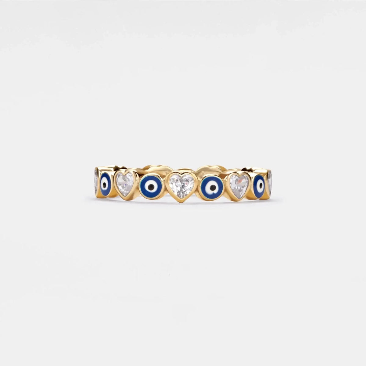 Turkish Evil Eye Heart Eternity Ring in 925 Sterling Silver: Silver / 8 US