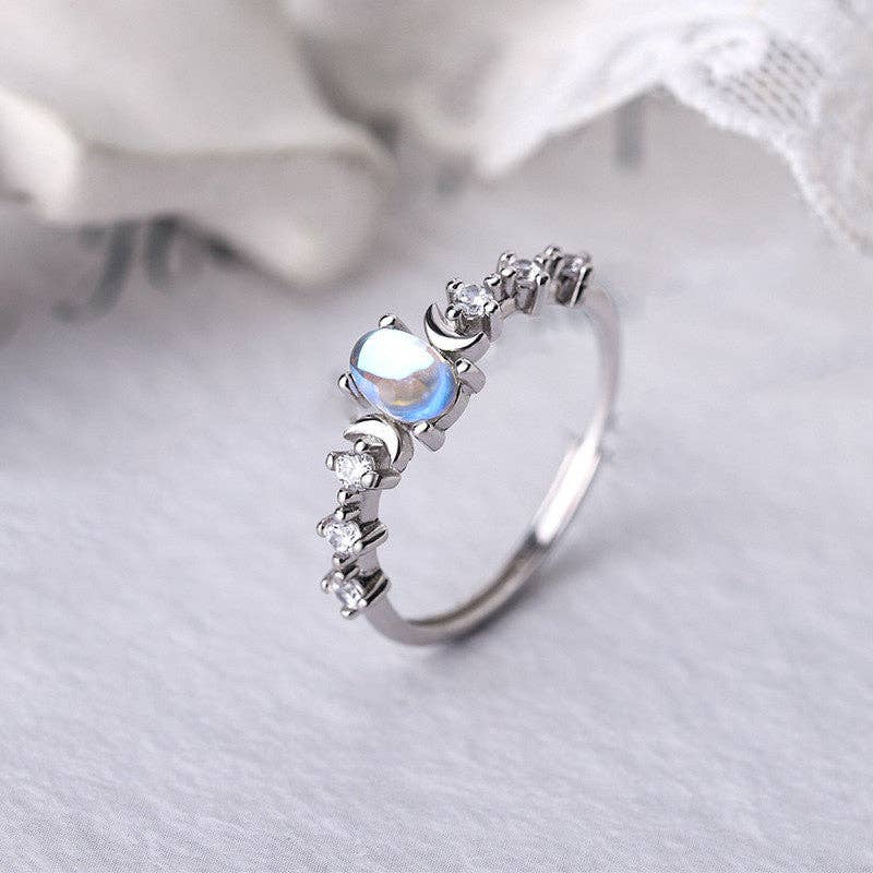 Oval Moonstone Cabochon Stacking Ring in 925 Sterling Silver