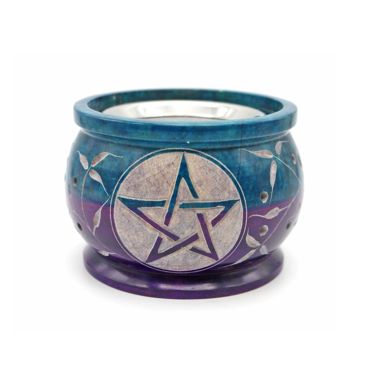 Soapstone Charcoal Burner - Turquoise/Purple Pentacle