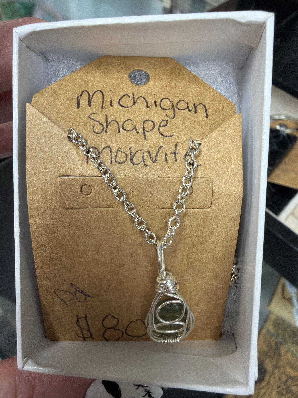 Michigan Shape Moldavite Necklace