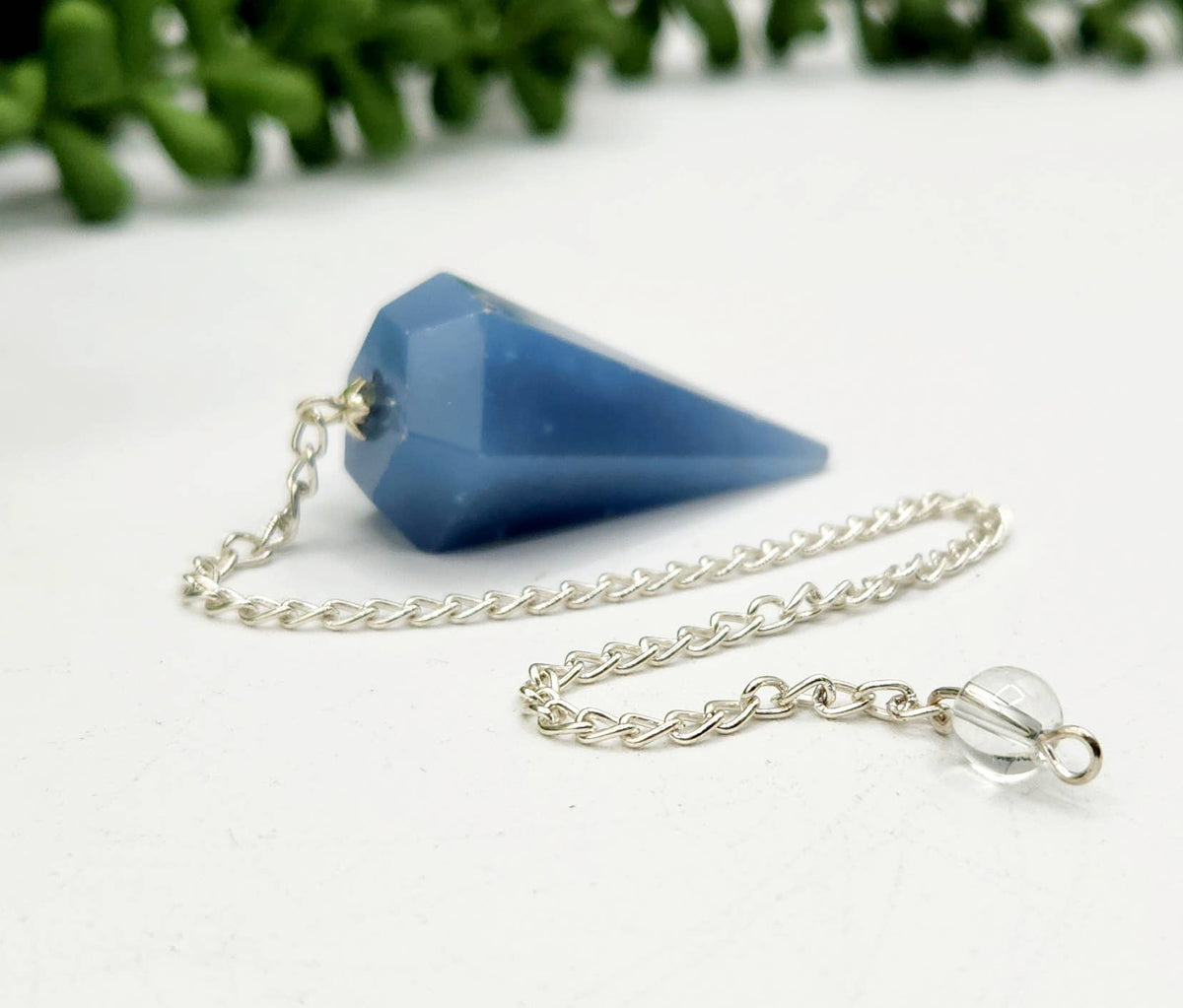 Angelite Gemstone Pendulum with Silver Plated Chain & Bead