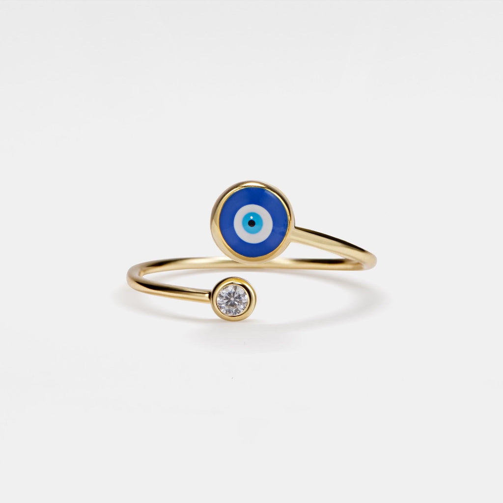 Evil Eye Nazar Bypass Ring in 925 Sterling Silver, Enamel: Silver