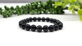 Black Tourmaline Bracelet Stretchable 8mm Beads, 7.5 inches