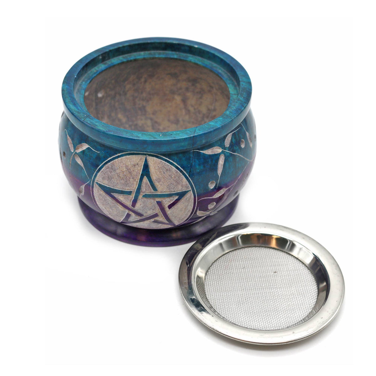 Soapstone Charcoal Burner - Turquoise/Purple Pentacle