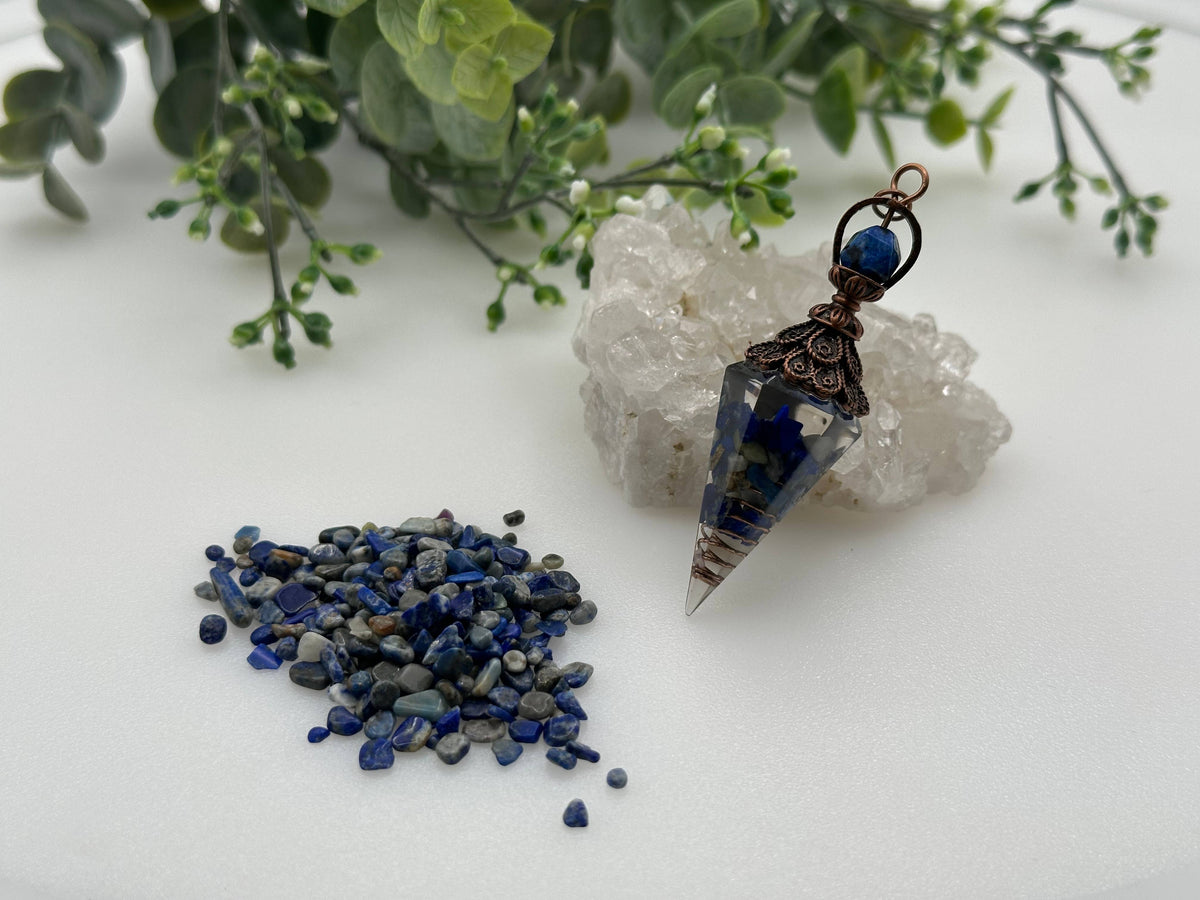 Lapis Lazulli Gemstone Chips w/ Copper in Resin Pendulum