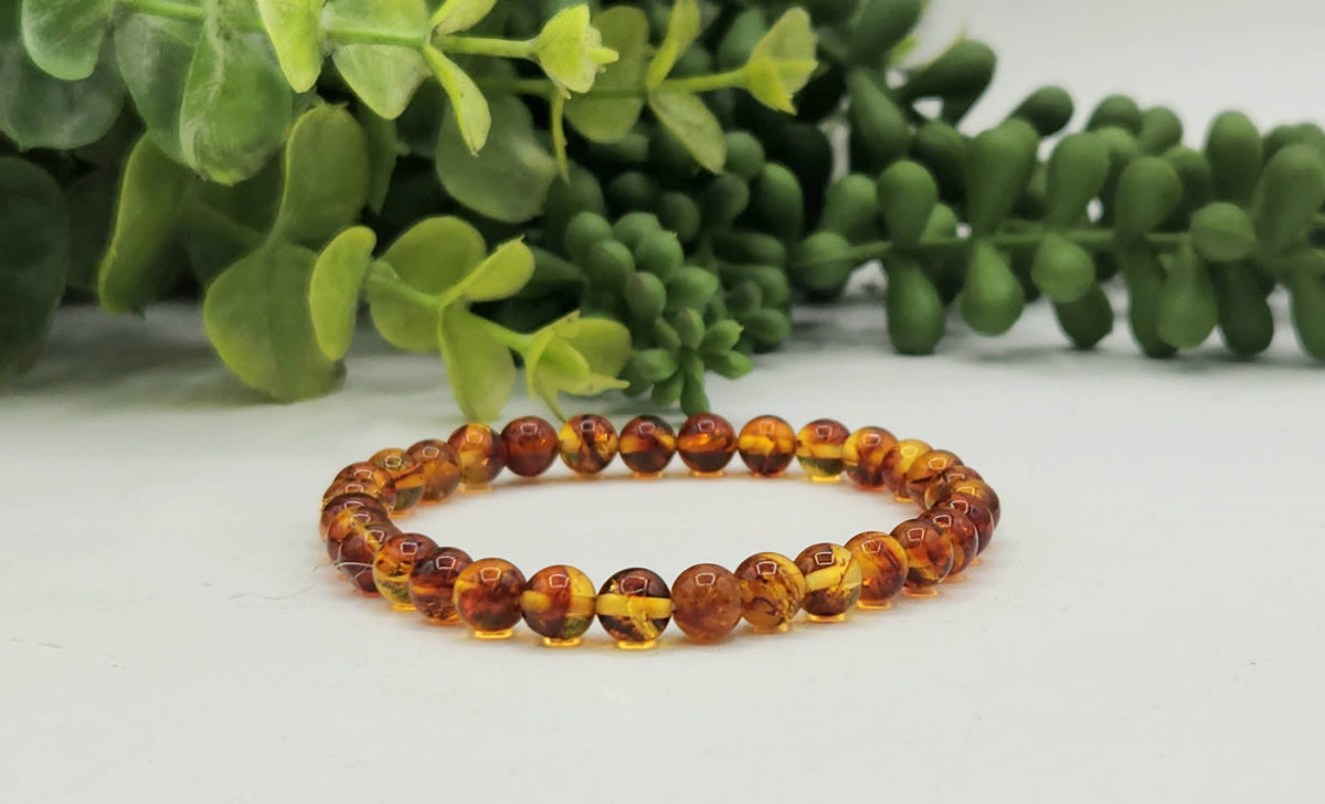Amber Stretchable Bracelet 6mm Beads-7.5" Long -100% Natural