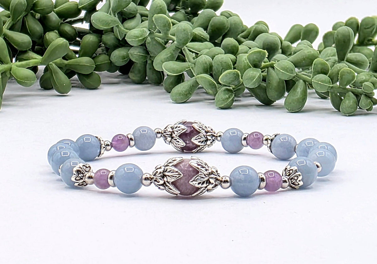 SLEEP WELL - Lepidolite/Angelite/Amethyst Intention Bracelet