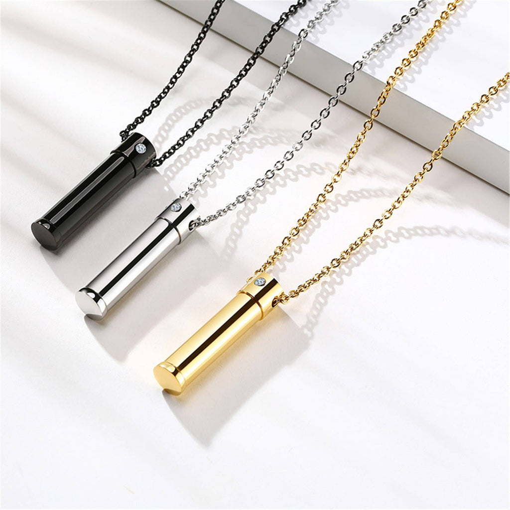 Human Ashes Urn Pendant Necklace in Stainless Steel: Black / No Engrave