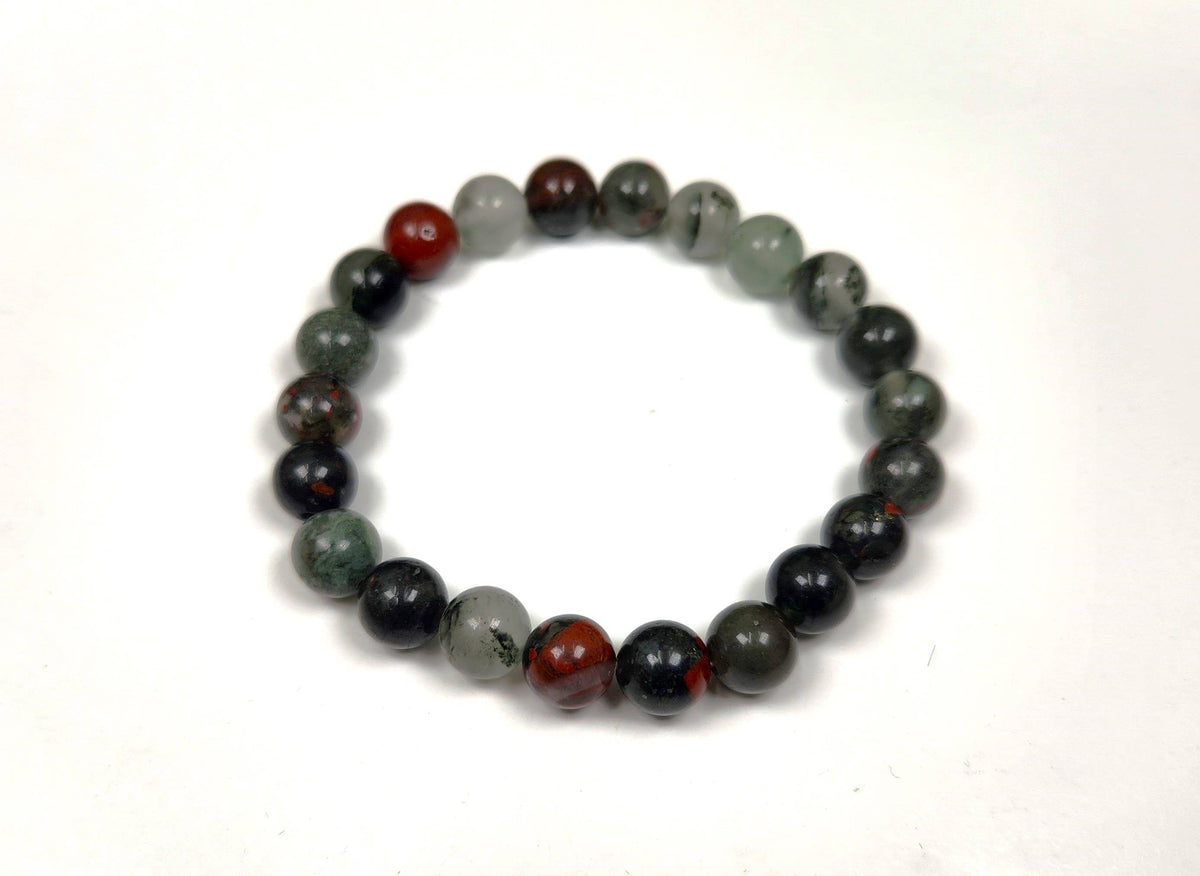 African Bloodstone 8mm Stretchable  Gemstone Bracelet-7.5"L