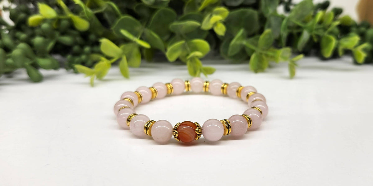 LOVE SURROUNDS YOU - R. Quartz/Banded Carnelian(center)-8mm