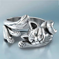 Vintage Oxidized Sleeping Cat Open Ring in Solid Copper