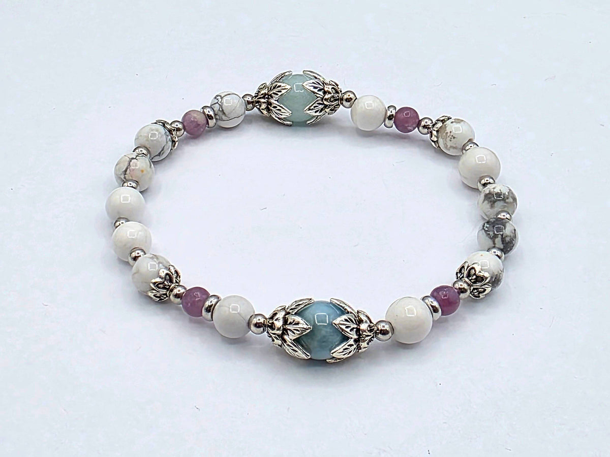FEELING CALM- Aquamarine, White Howlite, Lepidolite Bracelet