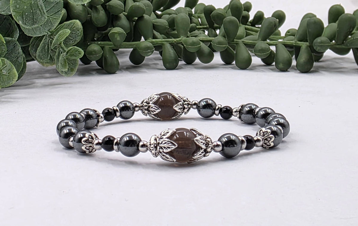 STAY GROUNDED - Smoky Quartz, Hematite, Black Onyx Bracelet
