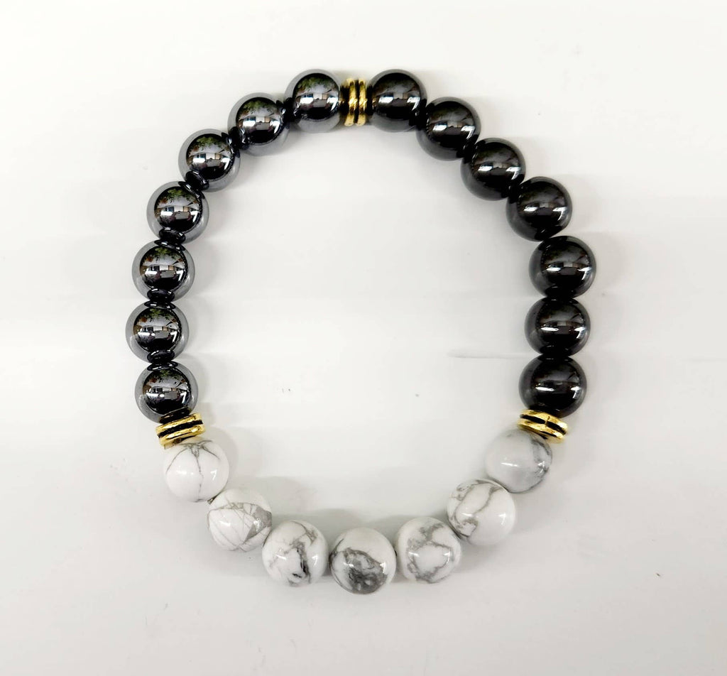 PAIN RELIEF - Hematite/White Howlite/Terahertz Bracelet 8mm