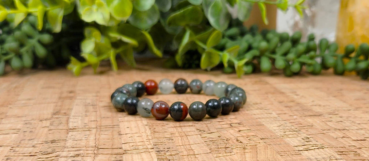 African Bloodstone 8mm Stretchable  Gemstone Bracelet-7.5"L